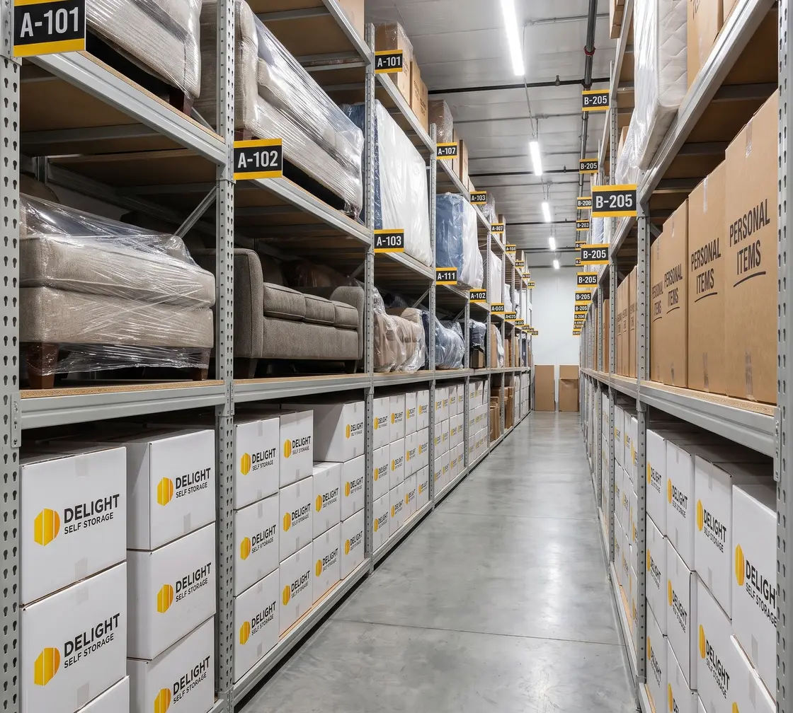 Household goods boxed and stored at Delight Self Storage in Dubai