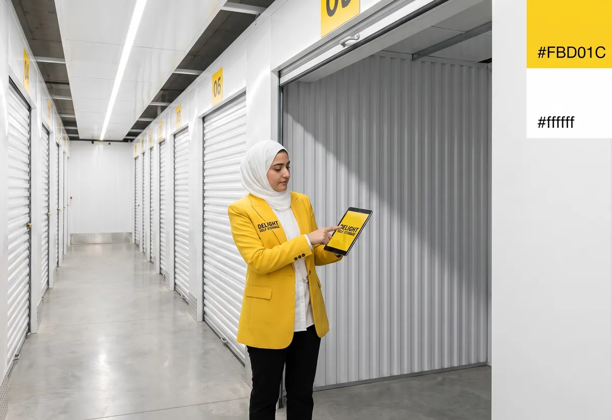Delight Self Storage team member showing available storage units