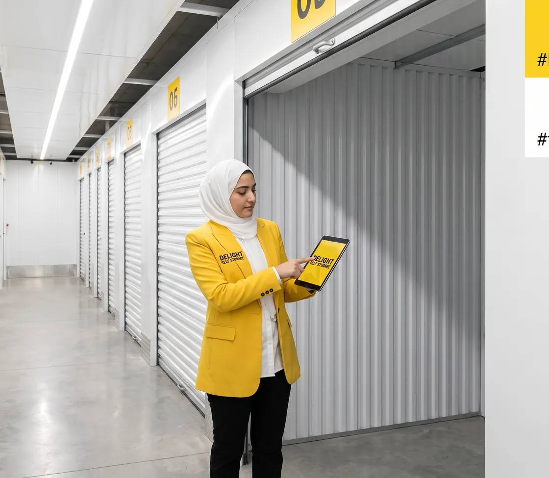 Delight Self Storage team member showing available storage units in Dubai