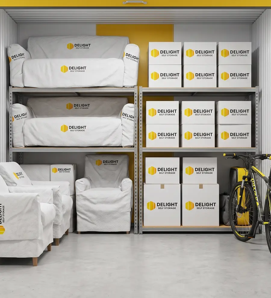 Sofas and household furniture stored under protective covers in Ajman