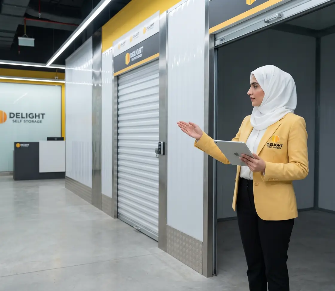 Delight Self Storage team member assisting a customer at the the UAE facility