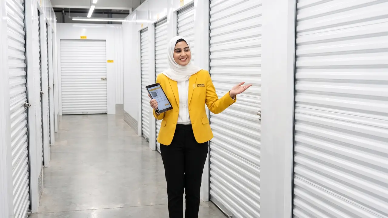 Delight Self Storage team member assisting a customer at the Sharjah facility