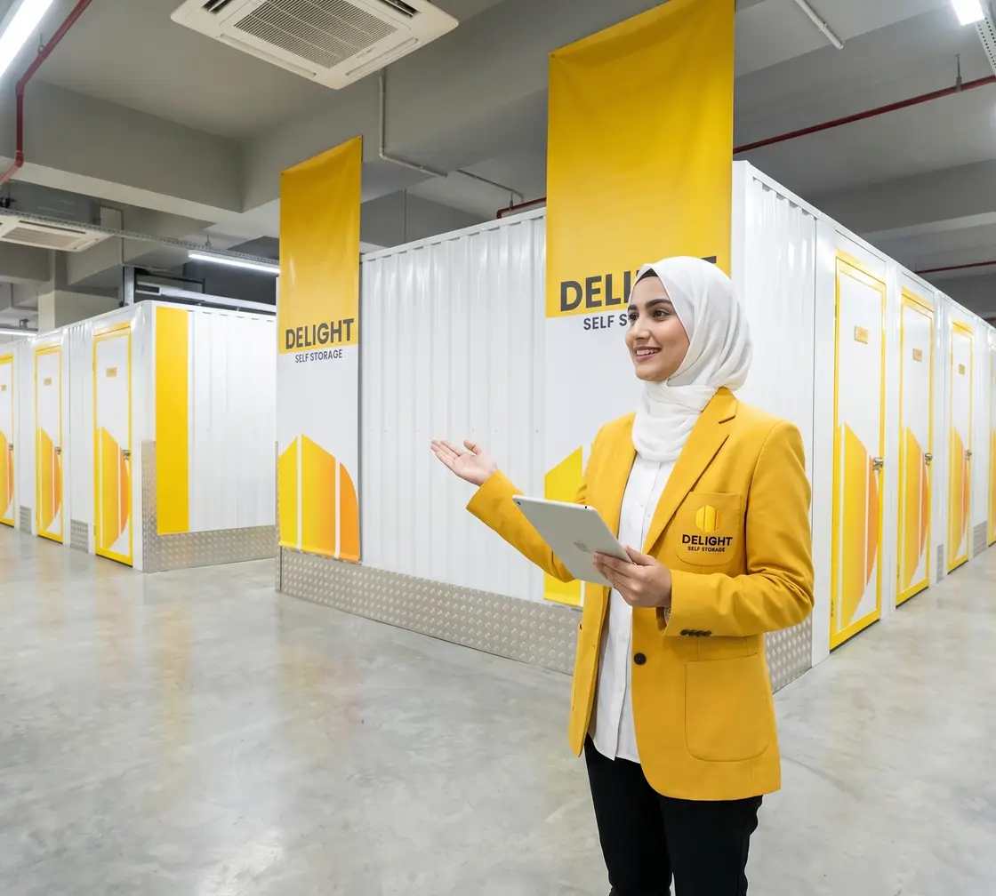 Delight Self Storage adviser showing a personal storage unit in Sharjah