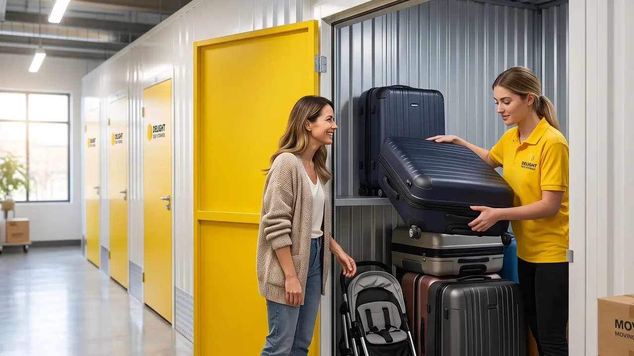 Customer collecting stored luggage from a unit in Dubai