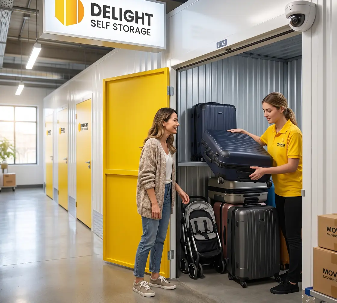 Travellers storing suitcases at Delight Self Storage in Dubai