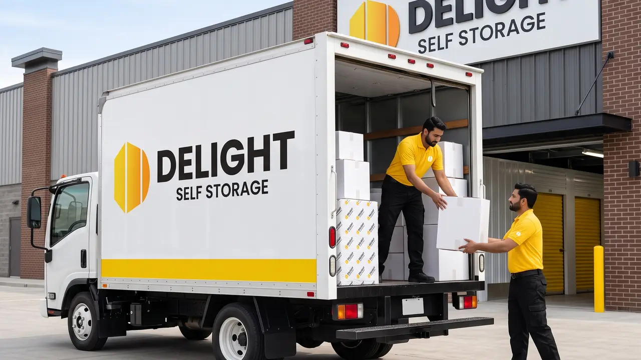 Packing materials being taped and labelled by the Delight Self Storage team in Abu Dhabi
