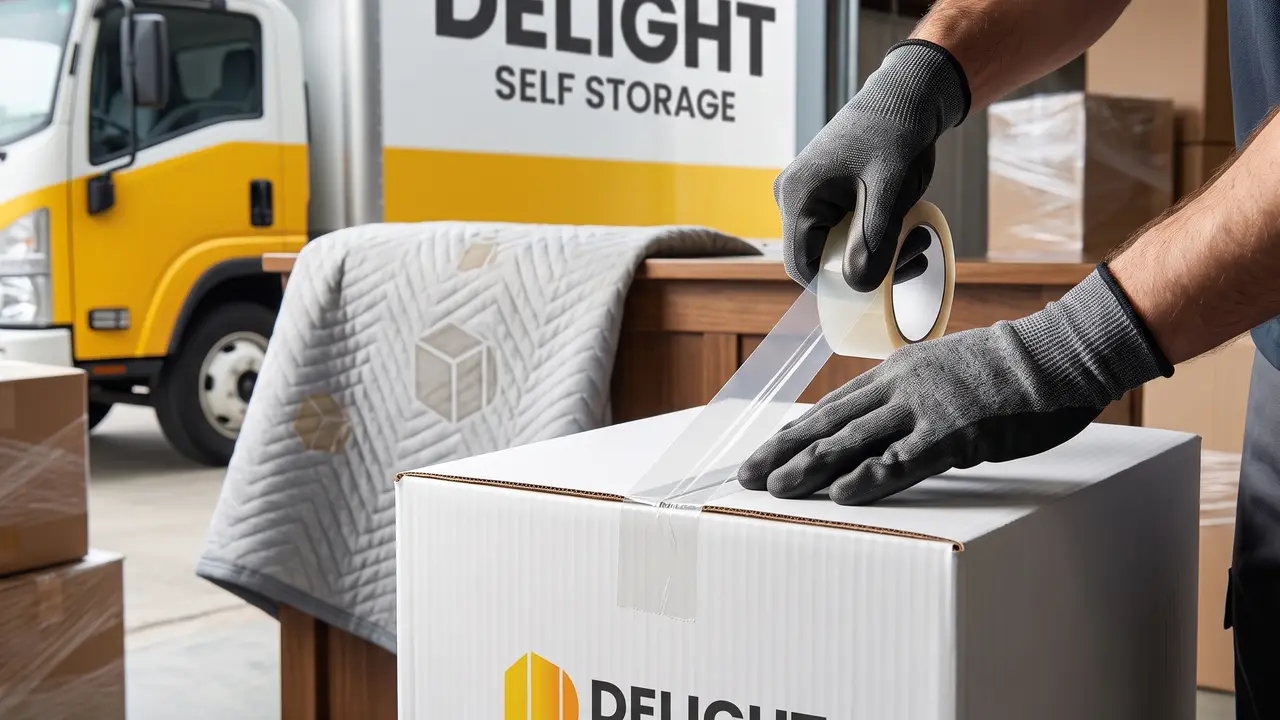 Delight Self Storage moving truck being loaded for a collection in Dubai
