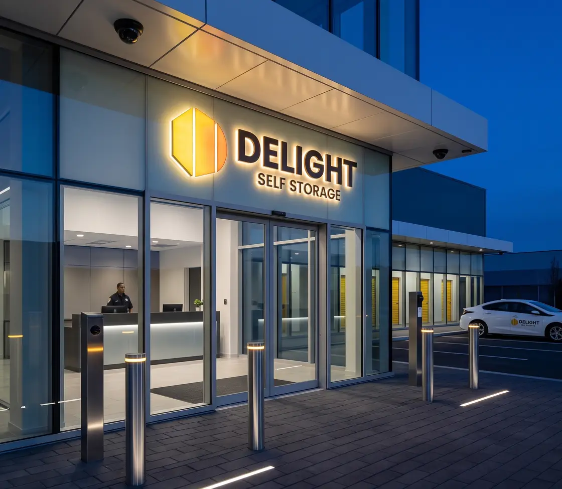 CCTV camera mounted above the storage units at the Delight Self Storage facility in Dubai
