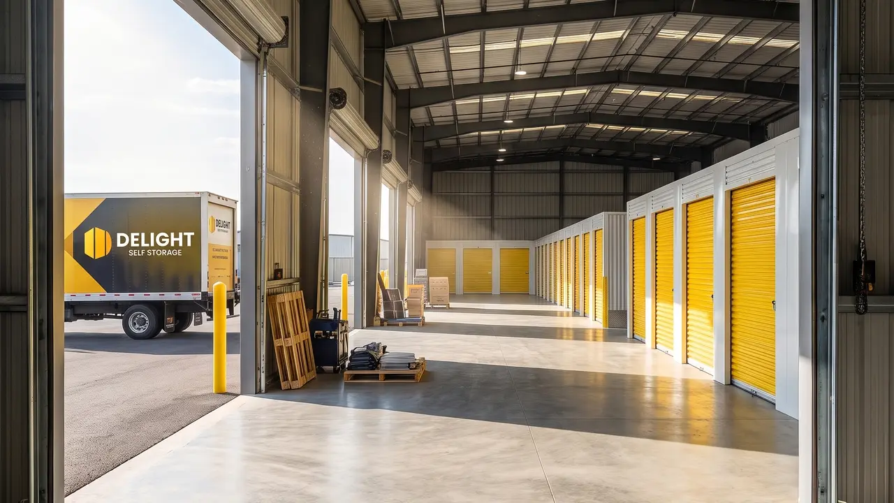 Forklift moving pallets inside the Delight Self Storage warehouse in Dubai